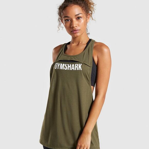 Gymshark Womens Olive Green Racerback Cut Out Vest - Picture 1 of 6